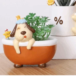 Cute Pup In Bathtub Resin Succulent Pot -Cute Farms Shop 14