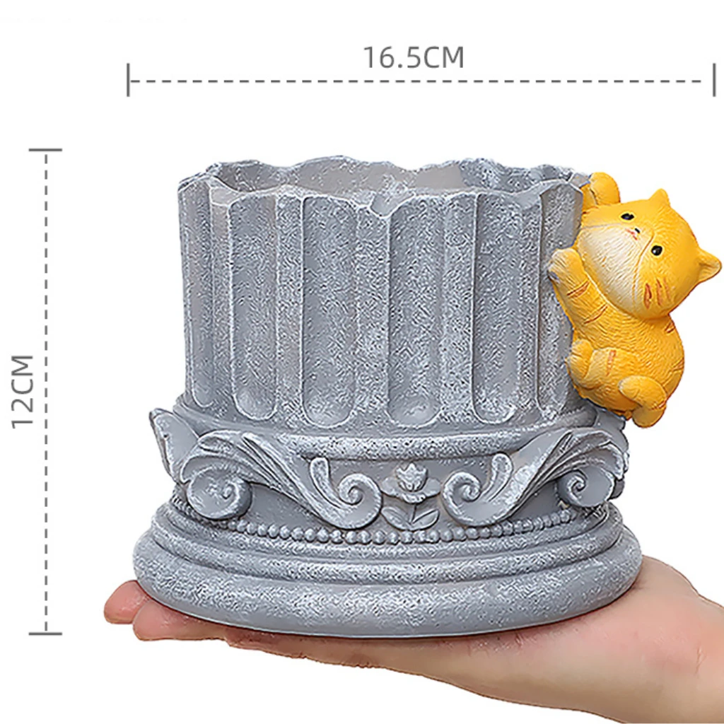 Cute Cat Climbing Up The Pillar Resin Succulent Pot 2 Cute Cat Climbing Up The Pillar Resin Succulent Pot - Image 2