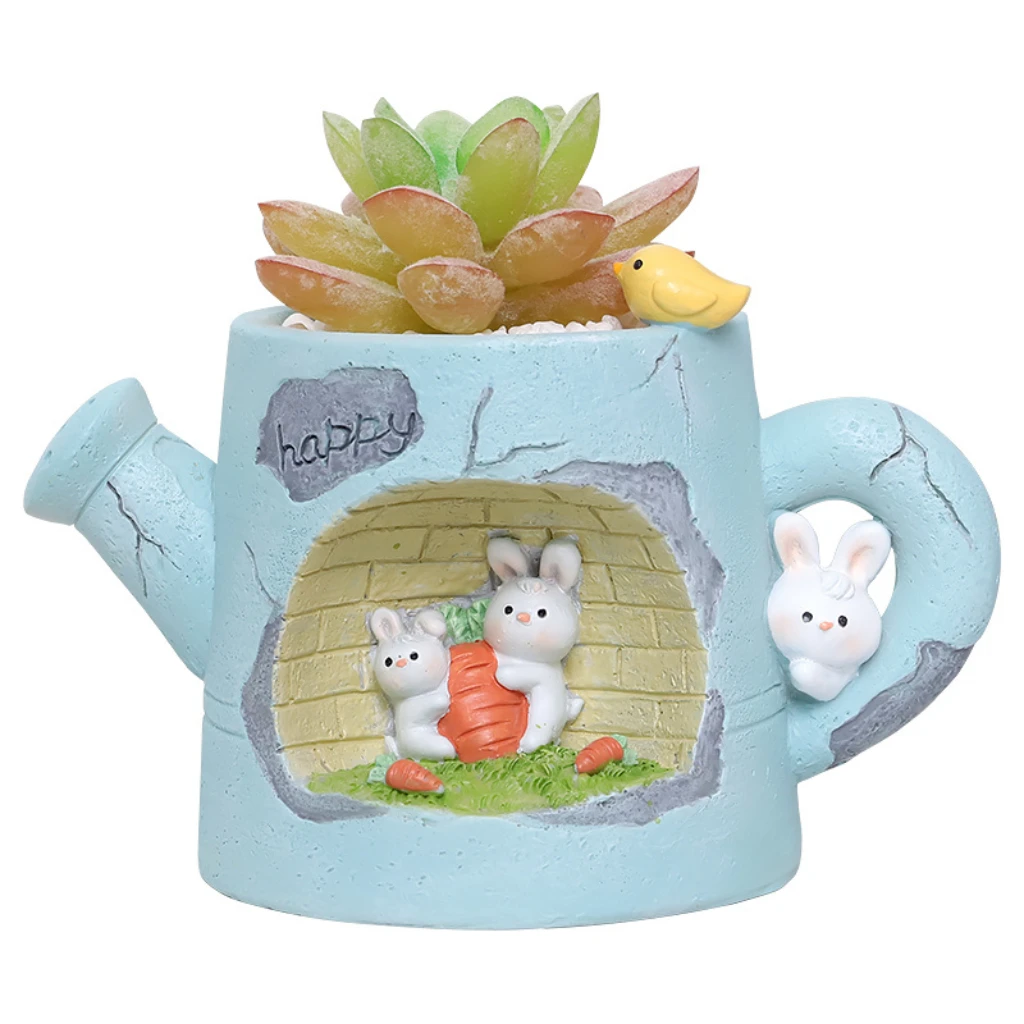 Water Can With Rabbits Resin Succulent Pot 5 Water Can With Rabbits Resin Succulent Pot - Image 5