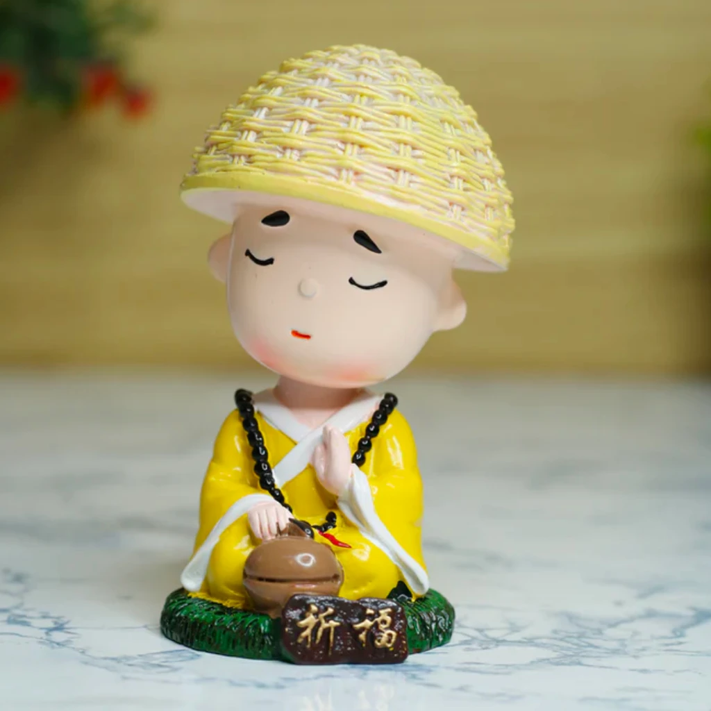 Miniature Meditating Monk With Tabla Shaking Decor 1 Miniature Meditating Monk With Tabla Shaking Decor