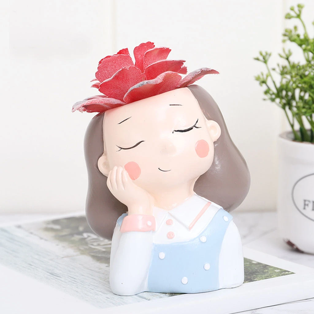 Adorable Thinking Girl Resin Succulent Pot 1 Adorable Thinking Girl Resin Succulent Pot