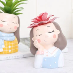 Adorable Thinking Girl Resin Succulent Pot 5 Adorable Thinking Girl Resin Succulent Pot -Cute Farms Shop Adorable thinking girl 3