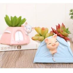 Cute Kitty In Tent Resin Succulent Pot -Cute Farms Shop Cute kitty in tent 3