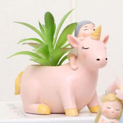 Cute Girl On Unicorn Resin Succulent Pot -Cute Farms Shop Girlonunicorn 1