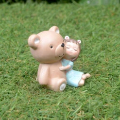 Miniature Girl With Teddy Bear – Cute Resin Decor For Gifts & Gardens -Cute Farms Shop Little Girl Holding Bear 2