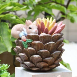 Squirrel In Pine Resin Succulent Pot -Cute Farms Shop Squirrel in Pine 3