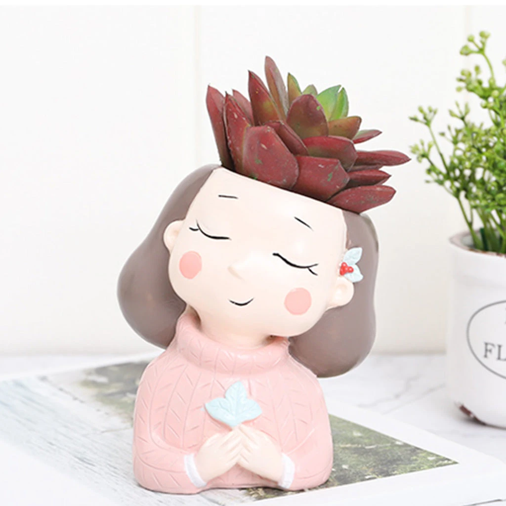 Wishful Nostalgia Girl Resin Succulent Pot 1 Wishful Nostalgia Girl Resin Succulent Pot