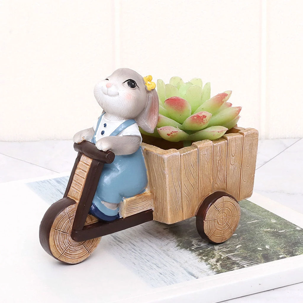 Bunny Riding Cycle Resin Succulent Pot 1 Bunny Riding Cycle Resin Succulent Pot