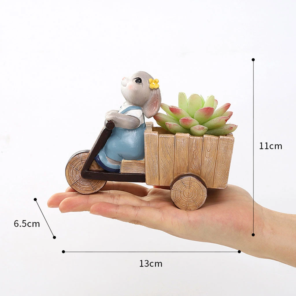 Bunny Riding Cycle Resin Succulent Pot 2 Bunny Riding Cycle Resin Succulent Pot - Image 2