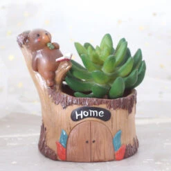 Cute Little Bear Gazing Resin Succulent Pot
