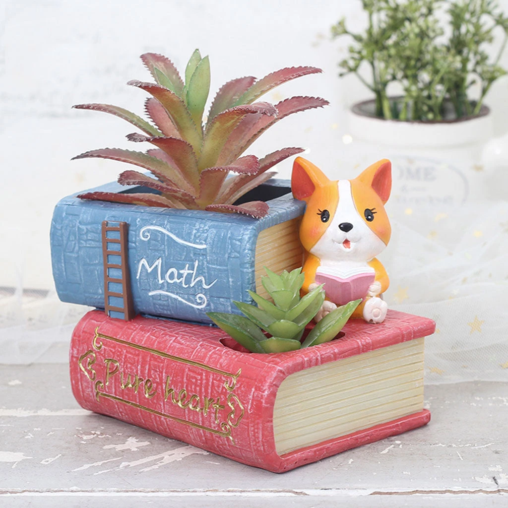 Cute Corgi Dog Reading Book Succulent Pot 1 Cute Corgi Dog Reading Book Succulent Pot