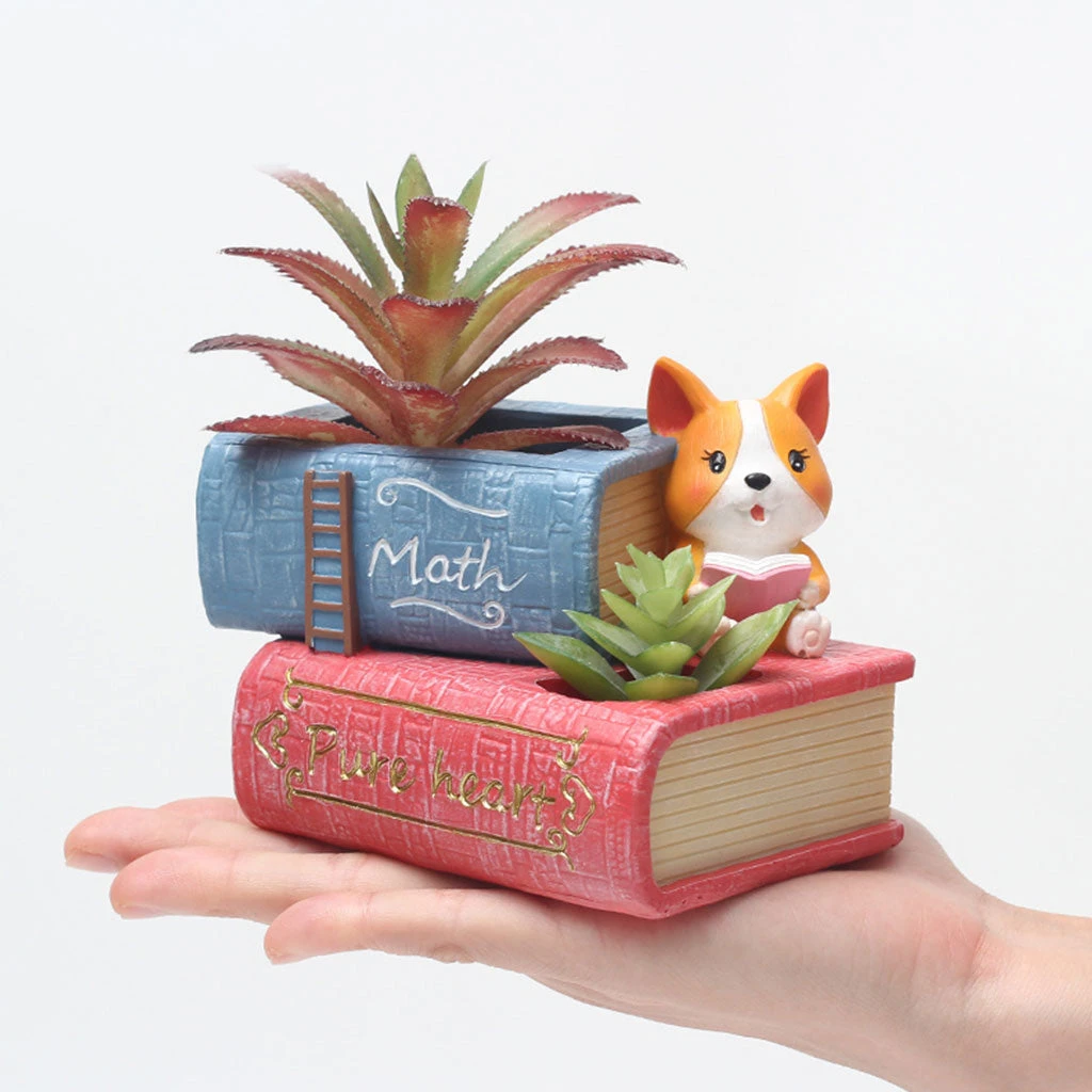 Cute Corgi Dog Reading Book Succulent Pot 2 Cute Corgi Dog Reading Book Succulent Pot - Image 2