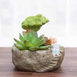 Cute Monk Relaxing Resin Succulent Pot