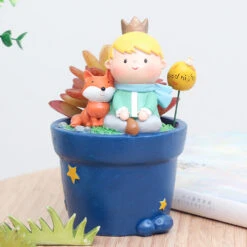 Cute Prince Sitting With Fox Resin Succulent Pot