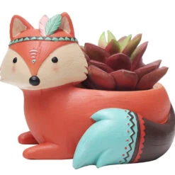 Cute Tribal Fox Resin Succulent Pot -Cute Farms Shop cute tribal fox 3
