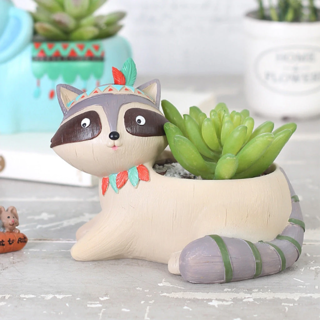 Cute Tribal Raccoon Succulent Pot 2 Cute Tribal Raccoon Succulent Pot - Image 2