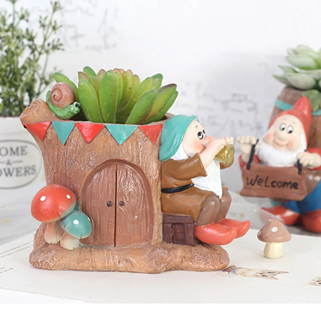 Dwarf Playing Music Resin Succulent Pot 1 Dwarf Playing Music Resin Succulent Pot