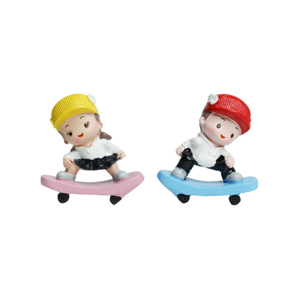 Miniature Set Of 2 Girl & Boy On Skateboard Decor 1 Miniature Set Of 2 Girl & Boy On Skateboard Decor