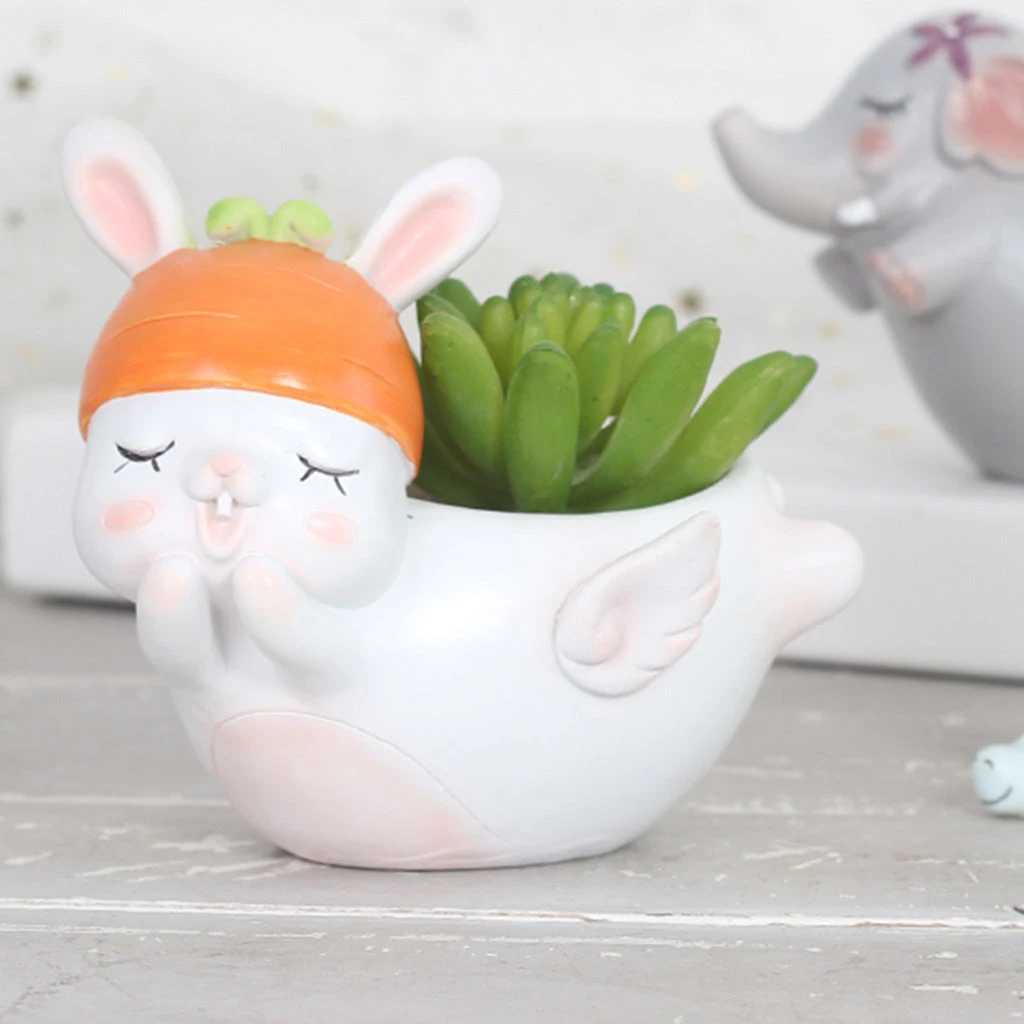 Cute Flying Rabbit Resin Succulent Pot 2 Cute Flying Rabbit Resin Succulent Pot - Image 2