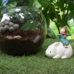 Miniature Girl On Rabbit – Cute Fairy Garden Resin Decor -Cute Farms Shop girl on rabbit 4