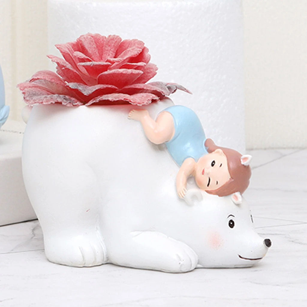 Cute Girl On Polar Bear Resin Succulent Pot 1 Cute Girl On Polar Bear Resin Succulent Pot
