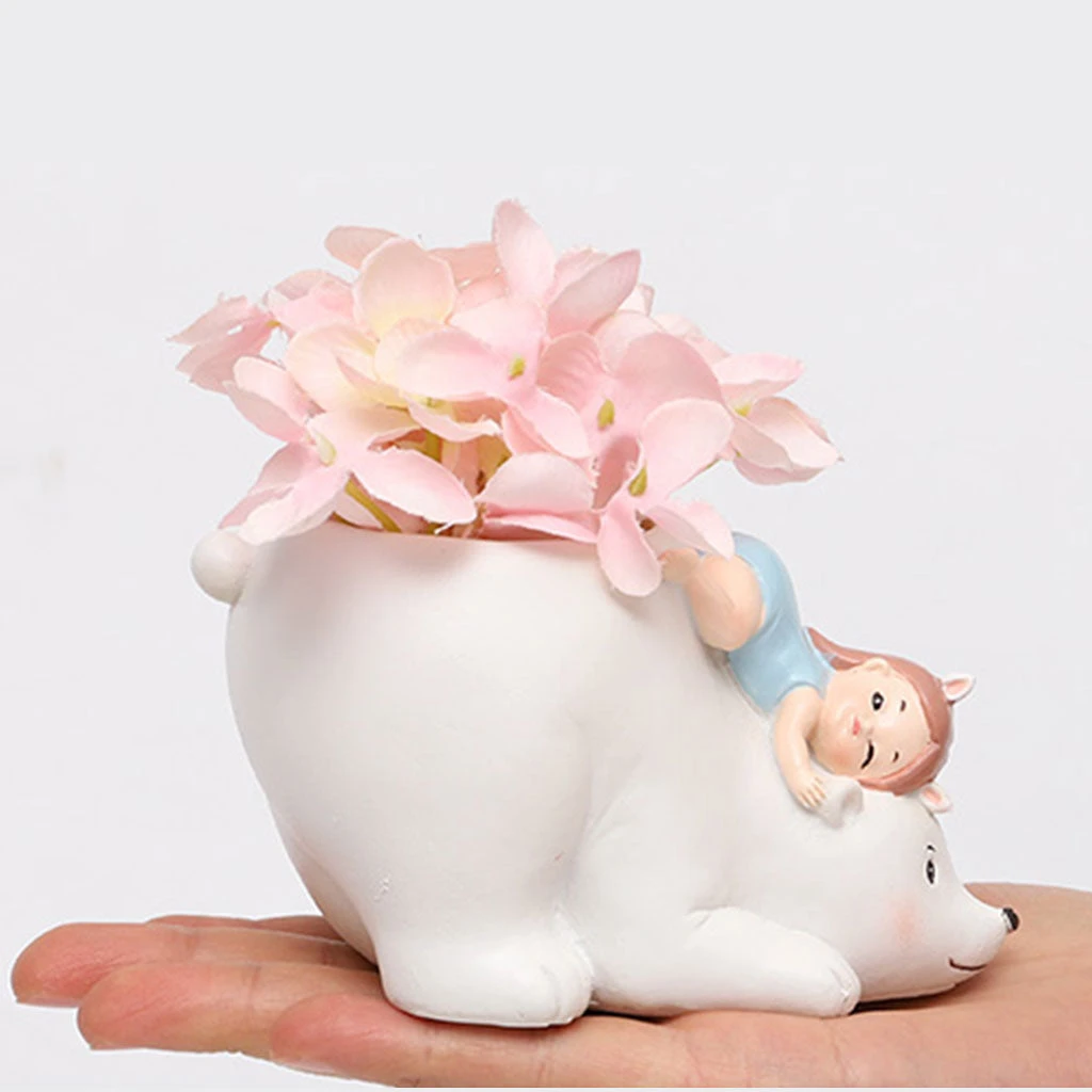 Cute Girl On Polar Bear Resin Succulent Pot 2 Cute Girl On Polar Bear Resin Succulent Pot - Image 2