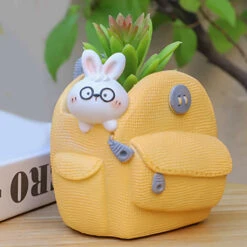 Rabbit Peeping Out From Bag Resin Succulent Pot