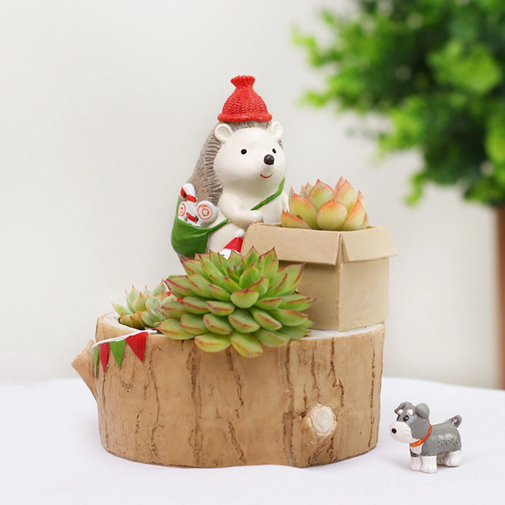 Christmas Hedgehog With Gift Resin Succulent Pot 2 Christmas Hedgehog With Gift Resin Succulent Pot - Image 2