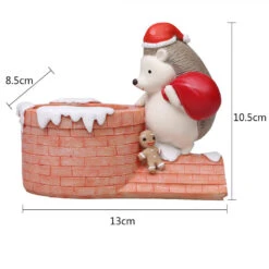 Christmas Hedgehog On Chimney Resin Succulent Pot -Cute Farms Shop resin christmas hedgehog chimney 2