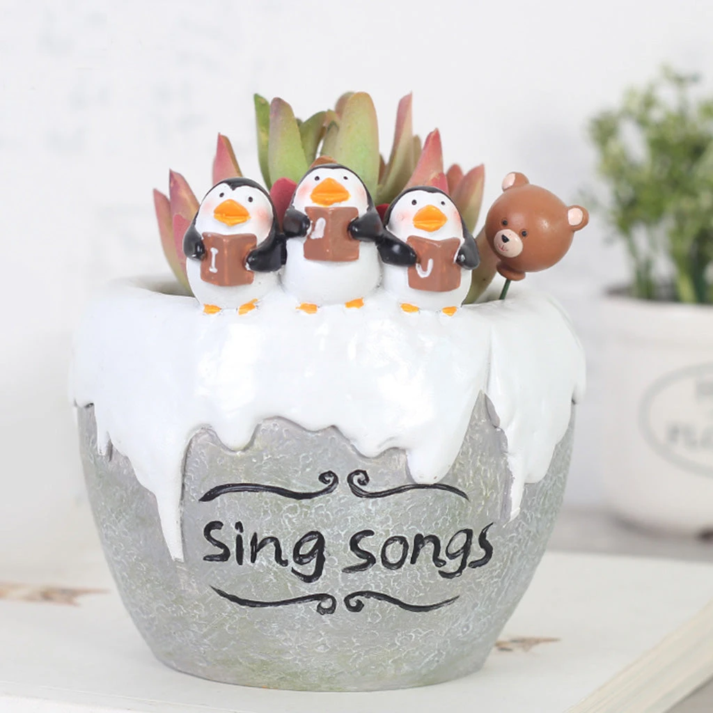 Singing Penguins Resin Succulent Pot 1 Singing Penguins Resin Succulent Pot