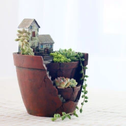 Vintage House Resin Succulent Pot -Cute Farms Shop vintage house resinpot 2