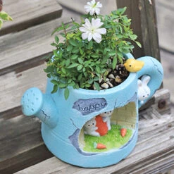 Water Can With Rabbits Resin Succulent Pot 8 Water Can With Rabbits Resin Succulent Pot -Cute Farms Shop watercan rabbit 4